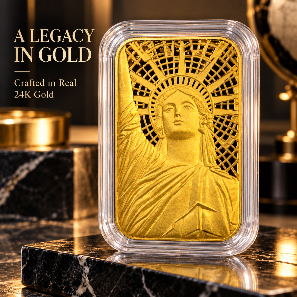 Statue of Liberty 24K fine gold piece, 10mg, styled display