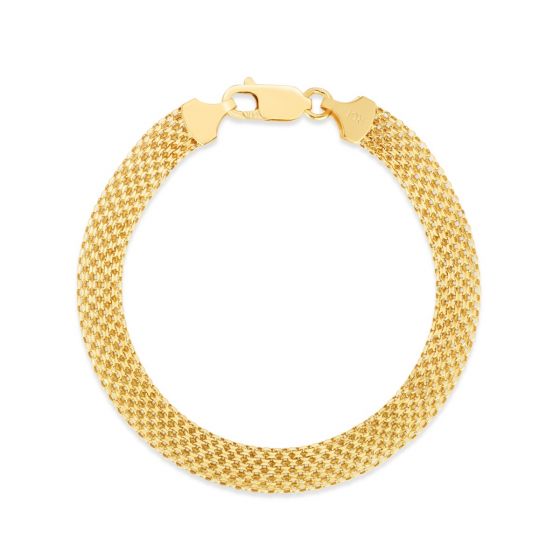 Elegante pulsera Bismark de plata esterlina bañada en oro de 14 quilates - 7,5 pulgadas, 4,7 g 