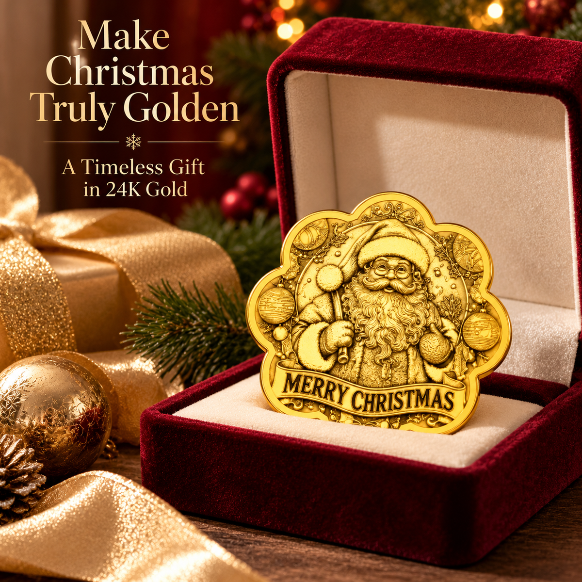 Merry Christmas 24K fine gold coin, 10mg, in a gift box