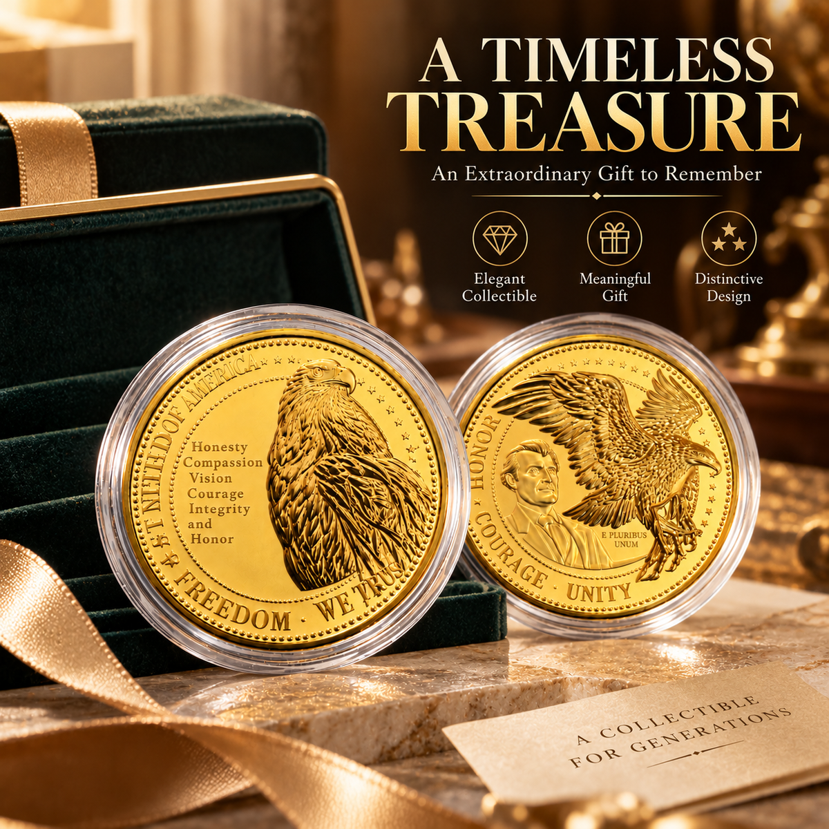American Bald Eagle 24K fine gold coin in a gift presentation