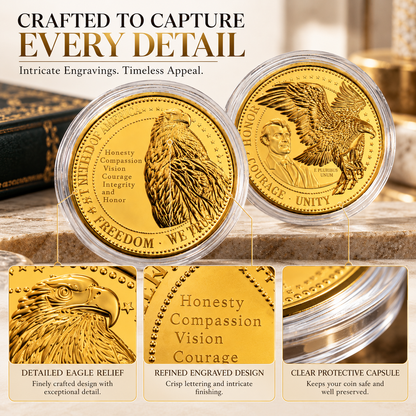 Close-up of American Bald Eagle 24K gold coin design details