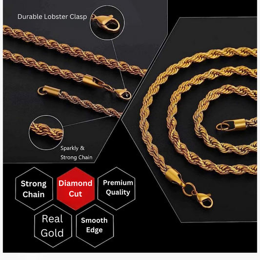 Italian 10k Real Yellow Gold Diamond Cut Rope Chain 3mm 18 Inches 3.70gm