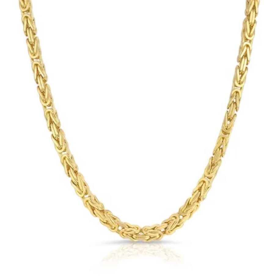 Collar de eslabones bizantinos italianos, chapado en oro de 14 quilates en plata de ley, 32,20 gramos (20 pulgadas)