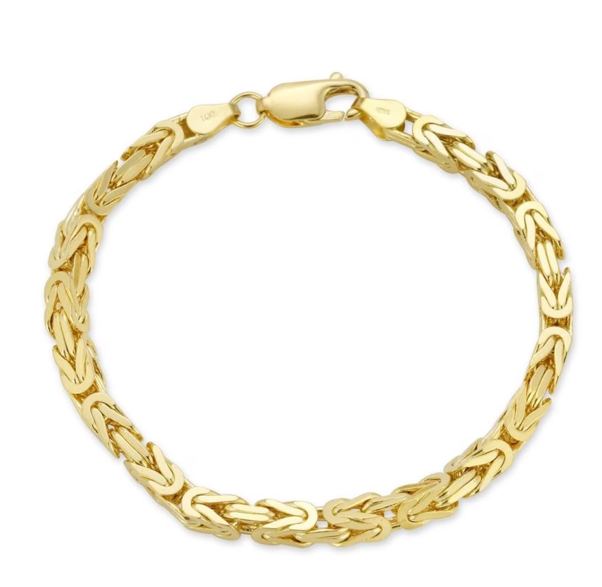 Pulsera italiana de eslabones bizantinos de plata esterlina bañada en oro de 14 quilates, 14-15 g