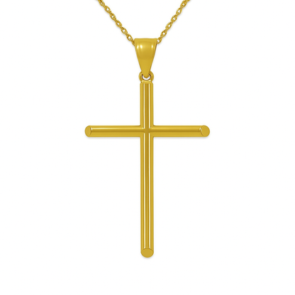 10K Italian Yellow Gold Cross Round Tube Pendant