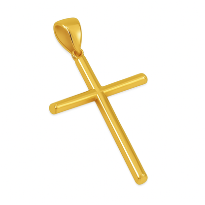 10K Italian Yellow Gold Cross Round Tube Pendant