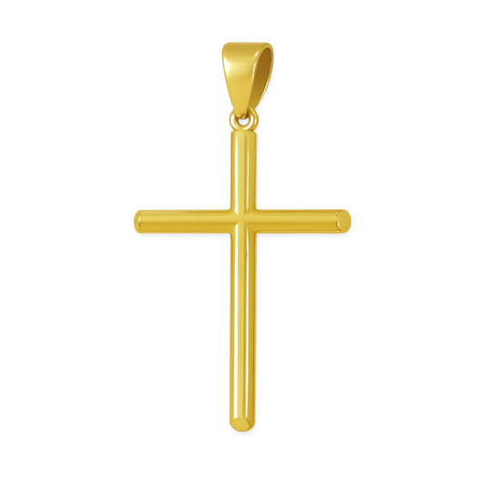 10K Italian Yellow Gold Cross Round Tube Pendant