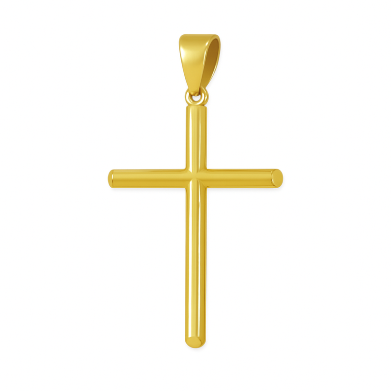 10K Italian Yellow Gold Cross Round Tube Pendant