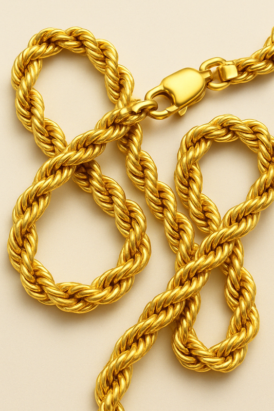Italian 10K Real 100% Solid Yellow Gold 7.8mm Diamond Cut Rope Chain – 24 Inch, 107.40gm | FedEx 2-Day Shipping