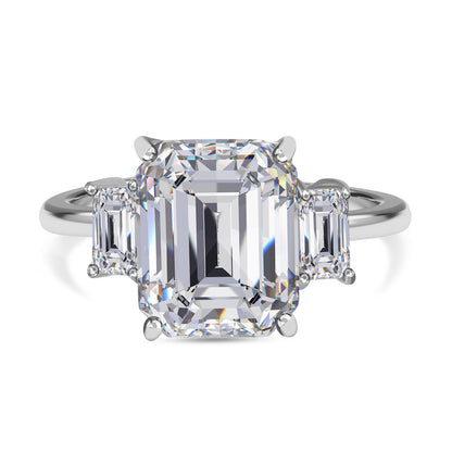 Nova Brilliance : D VVS1 Lab Created Moissanite Emerald Cut Three Ring 5.5 Ct. In 925 Sterling Silver