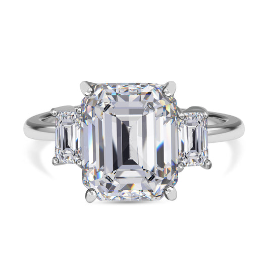 Nova Brilliance : D VVS1 Lab Created Moissanite Emerald Cut Three Ring 5.5 Ct. In 925 Sterling Silver