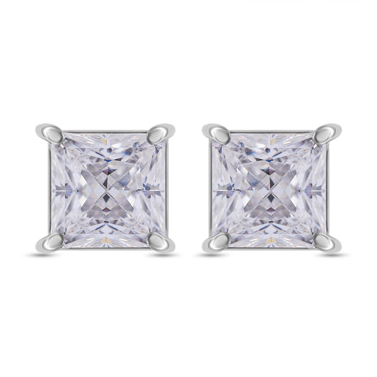 Nova Brilliance : D VVS1 Lab Created Moissanite Princess Cut Stud Earring 1.75 Ct. In 925 Sterling Silver