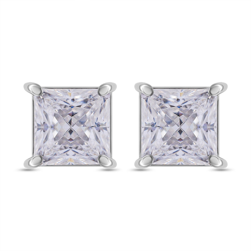 Nova Brilliance : D VVS1 Lab Created Moissanite Princess Cut Stud Earring 1.75 Ct. In 925 Sterling Silver