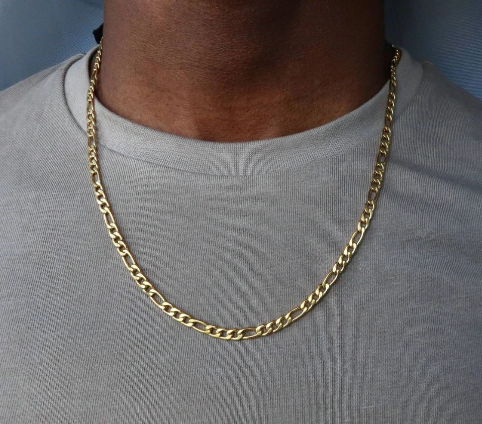 Collar de cadena Figaro de oro amarillo auténtico italiano de 14 quilates, 2 mm y 61 cm, corte de diamante, 1,88 g