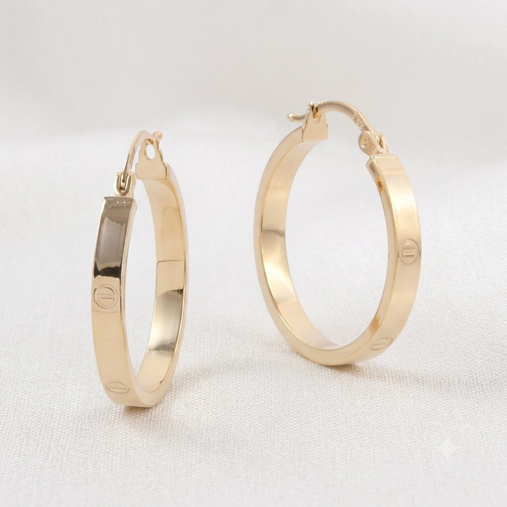Italian 18k Real Solid Yellow Gold Hoop Earring 3.2 gm