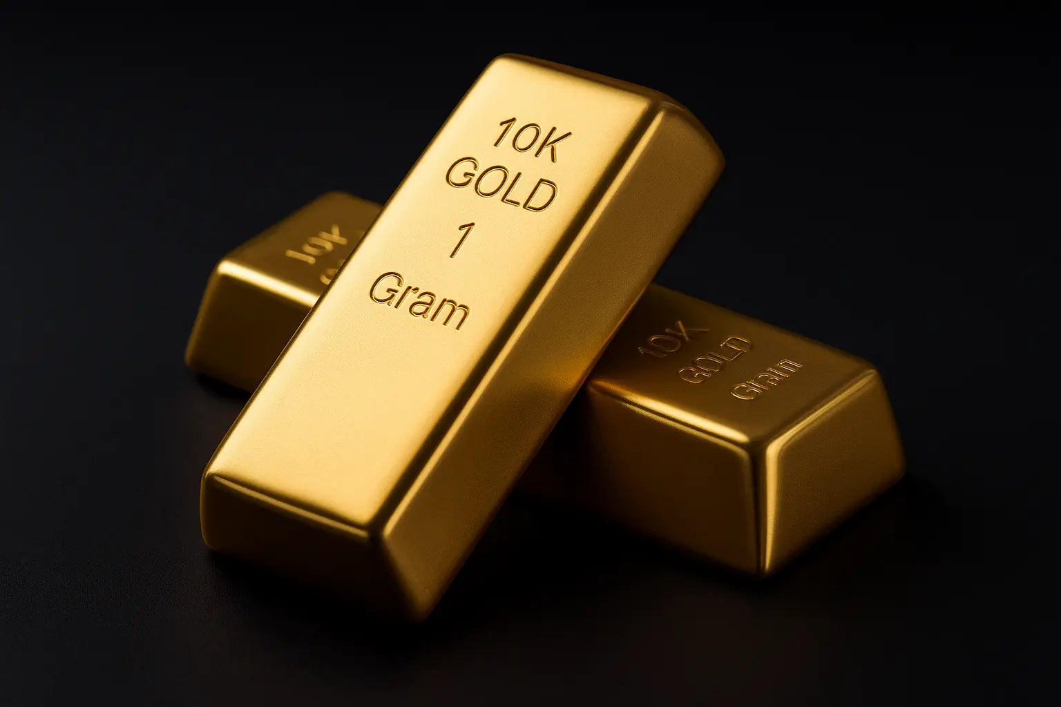 10K gold 1 gram bars on black background