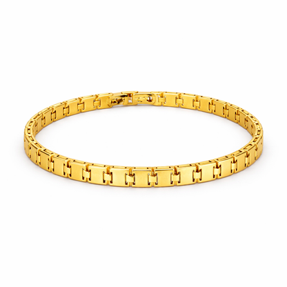 Italian 14K Solid Yellow Gold Rail road  Link Bracelet