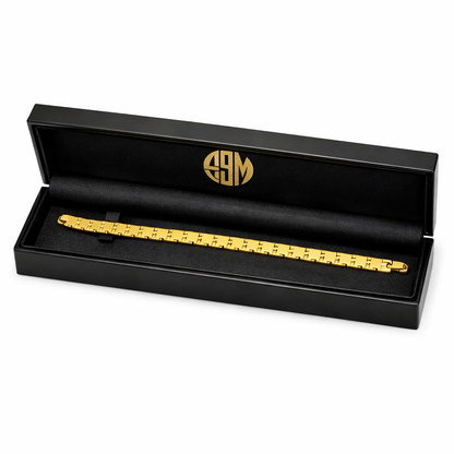 Italian 14K Solid Yellow Gold Rail road  Link Bracelet