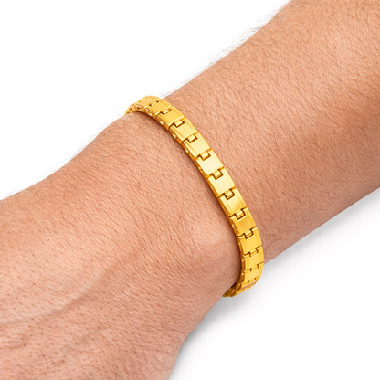 Italian 14K Solid Yellow Gold Rail road  Link Bracelet
