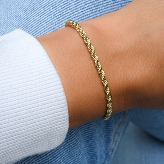 10k Real Solid Yellow Gold 3MM Diamond Cut  Rope Bracelet