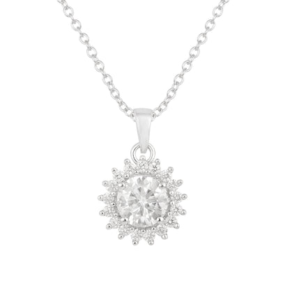 Nova Brilliance - D VVS1 Lab Created Moissanite Halo Pendant 2.5ct in 925 Sterling Silver with 20-Inch Cable Chain