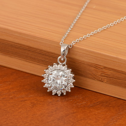 Nova Brilliance - D VVS1 Lab Created Moissanite Halo Pendant 2.5ct in 925 Sterling Silver with 20-Inch Cable Chain