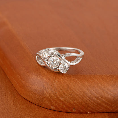 Nova Brilliance D VVS1 Lab Created Moissanite Trilogy Ring 1.25ct in 925 Sterling Silver