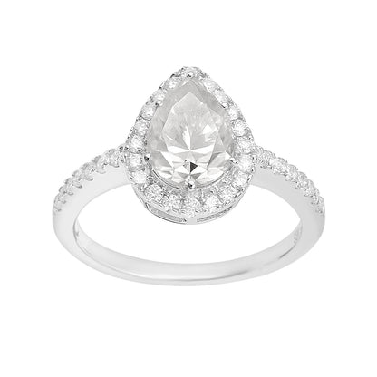 Nova Brilliance - D VVS1 Lab Created Moissanite Pear Halo Ring 3.00ct in 925 Silver