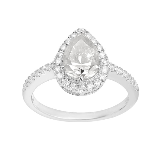 Nova Brilliance - D VVS1 Lab Created Moissanite Pear Halo Ring 3.00ct in 925 Silver