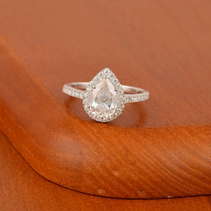 Nova Brilliance - D VVS1 Lab Created Moissanite Pear Halo Ring 3.00ct in 925 Silver