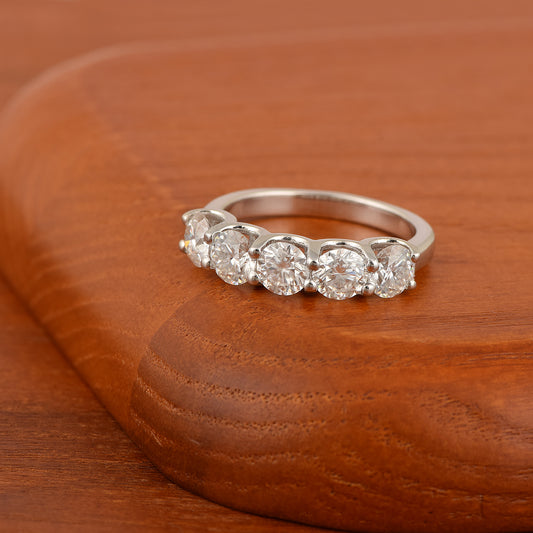Nova Brilliance - D VVS1 Lab Created Moissanite 5 Stone Band Ring 2.50ct in 925 Silver