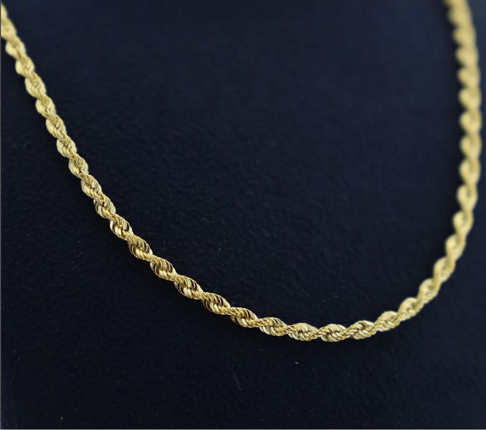 Italian 10K Real Solid Gold 2mm Rope Chain Necklace  (16"-26")