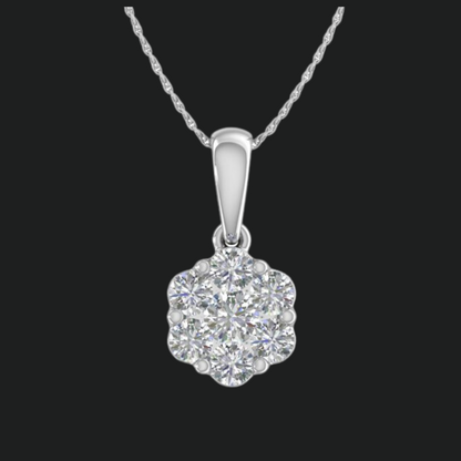 Radiant Elegance: 10K White Gold 1.00Ct I3 G-H Pressure Set Natural Diamond Pendant  SGL Certified