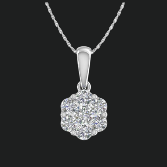 Elegancia radiante: colgante de oro blanco de 10 quilates con diamantes naturales engastados a presión de 0,33 quilates I3 GH y certificación SGL