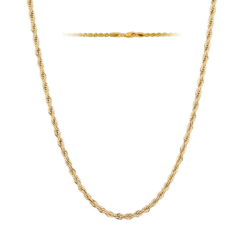 Italian 14k REAL Solid Yellow Gold  2mm Diamond Cut Rope Chain Necklace (16"-24")