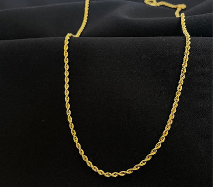 Italian 10K Real Solid Gold 2mm Rope Chain Necklace  (16"-26")