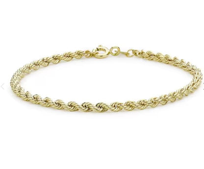 10k Real Solid Yellow Gold Diamond Cut 2.5mm Rope Bracelet 7.5 Inches 1.7gm