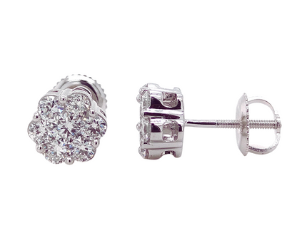Sparkling Brilliance: 10k White Gold Pressure Set Natual Diamond Earring 1.00ct  I3 G-H SGL Certified