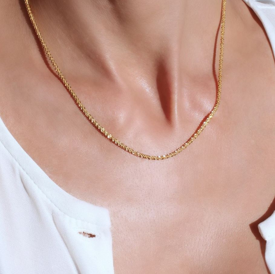 Italian 10k Real Solid Yellow Gold Sparkle 20 Inch Chain Necklace 1.8gm