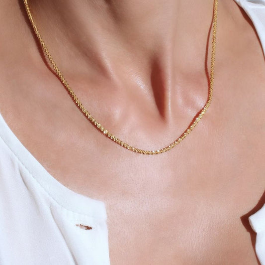 Italian 10k Real Solid Yellow Gold Sparkle 20 Inch Chain Necklace 1.8gm