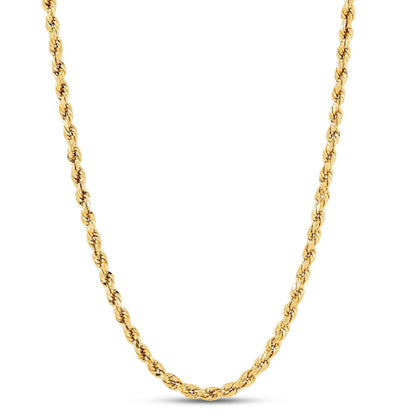 Italian 10k Real Yellow Gold Diamond Cut Rope Chain 3mm (16"-24")