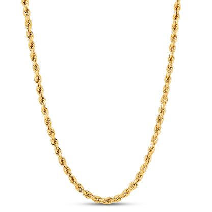Italian 10k Real Yellow Gold Diamond Cut Rope Chain 3mm (16"-24")