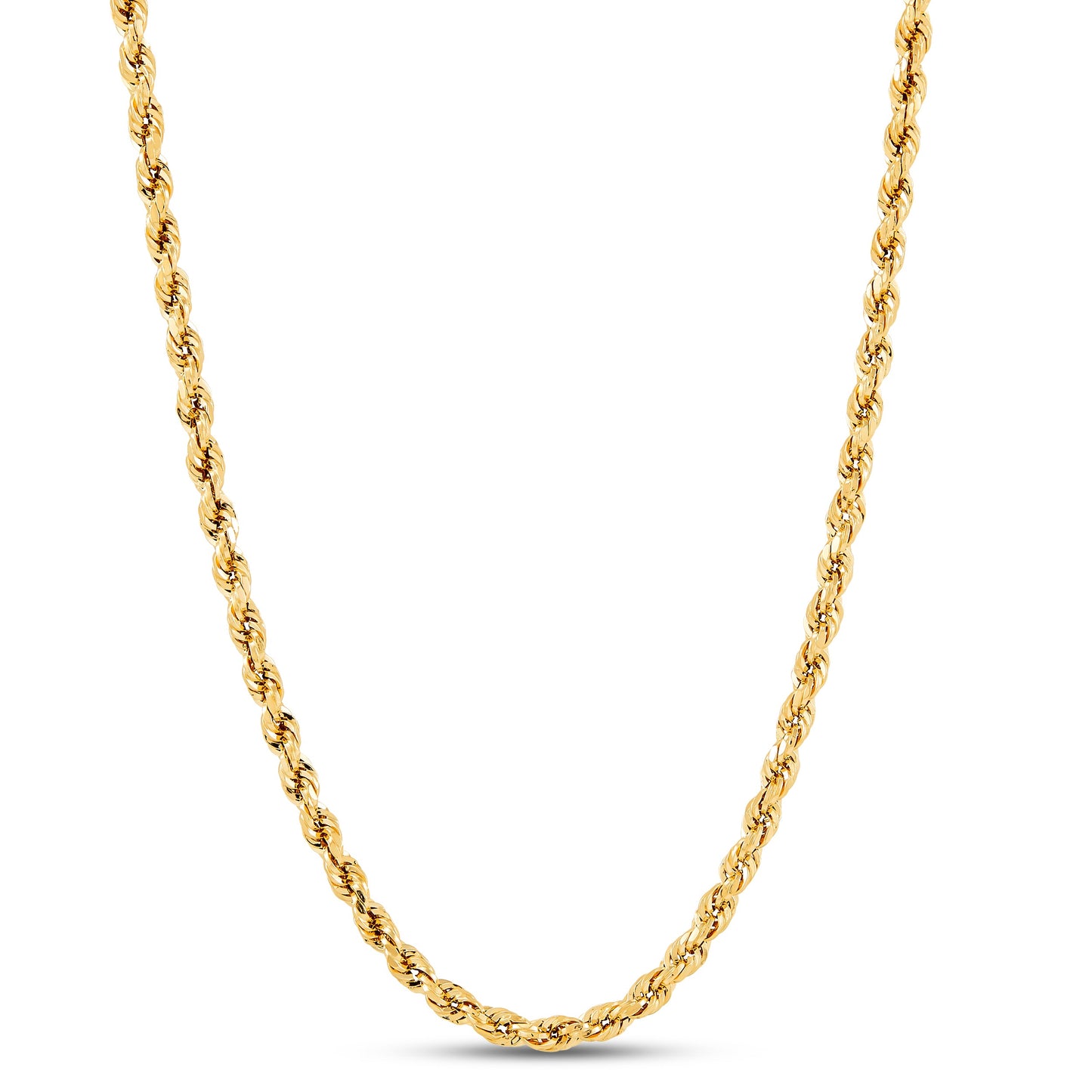 Cadena de cuerda italiana de oro amarillo auténtico de 10 quilates, 24 pulgadas, 1,5 g 