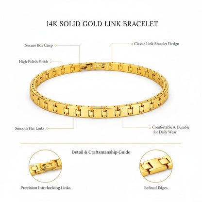 Italian 14K Solid Yellow Gold Rail road  Link Bracelet