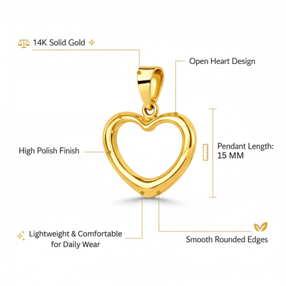 Italian 14K Yellow Gold Open Heart Pendant