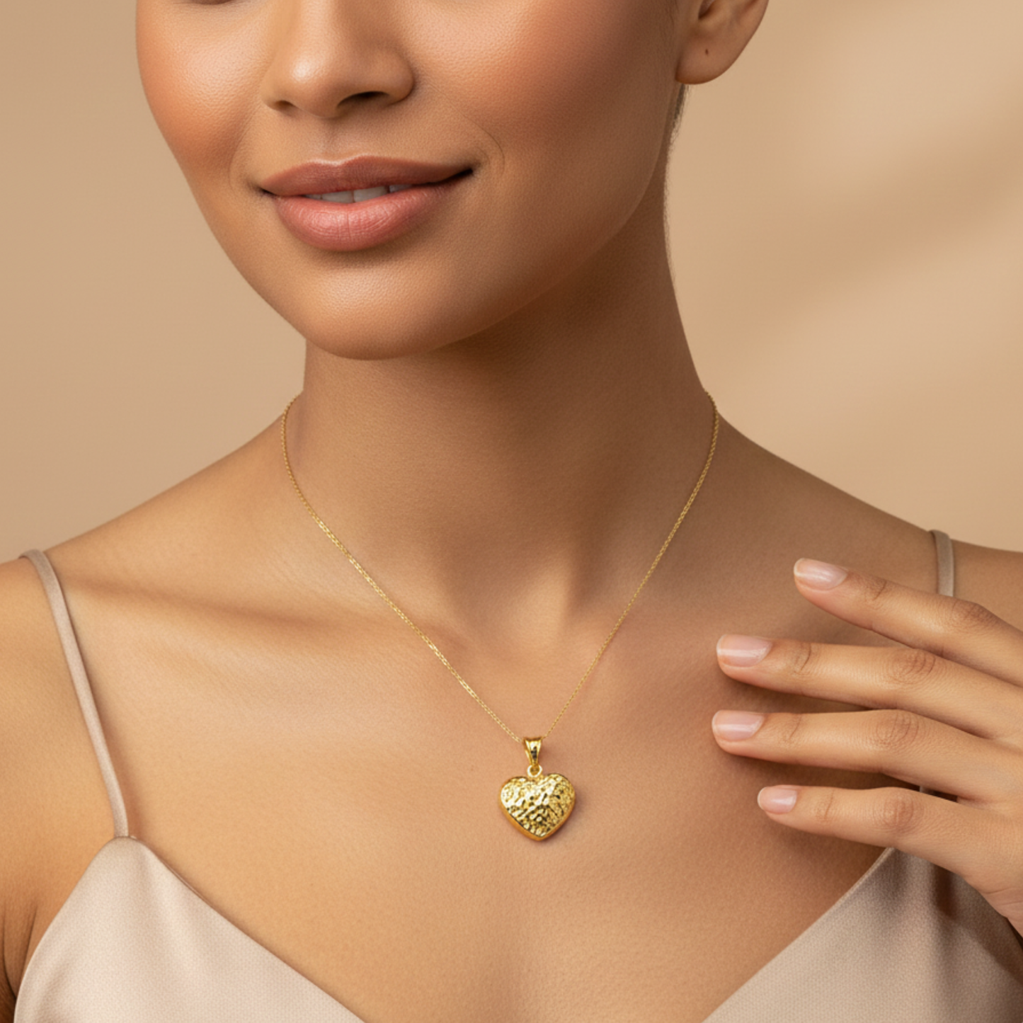 Italian 14K Yellow Gold Diamond Cut Heart Pendant