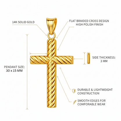 Italian 14K Yellow Gold Flat Braided Cross Pendant