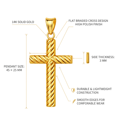 Italian 14K Yellow Gold Flat Braided Cross Pendant