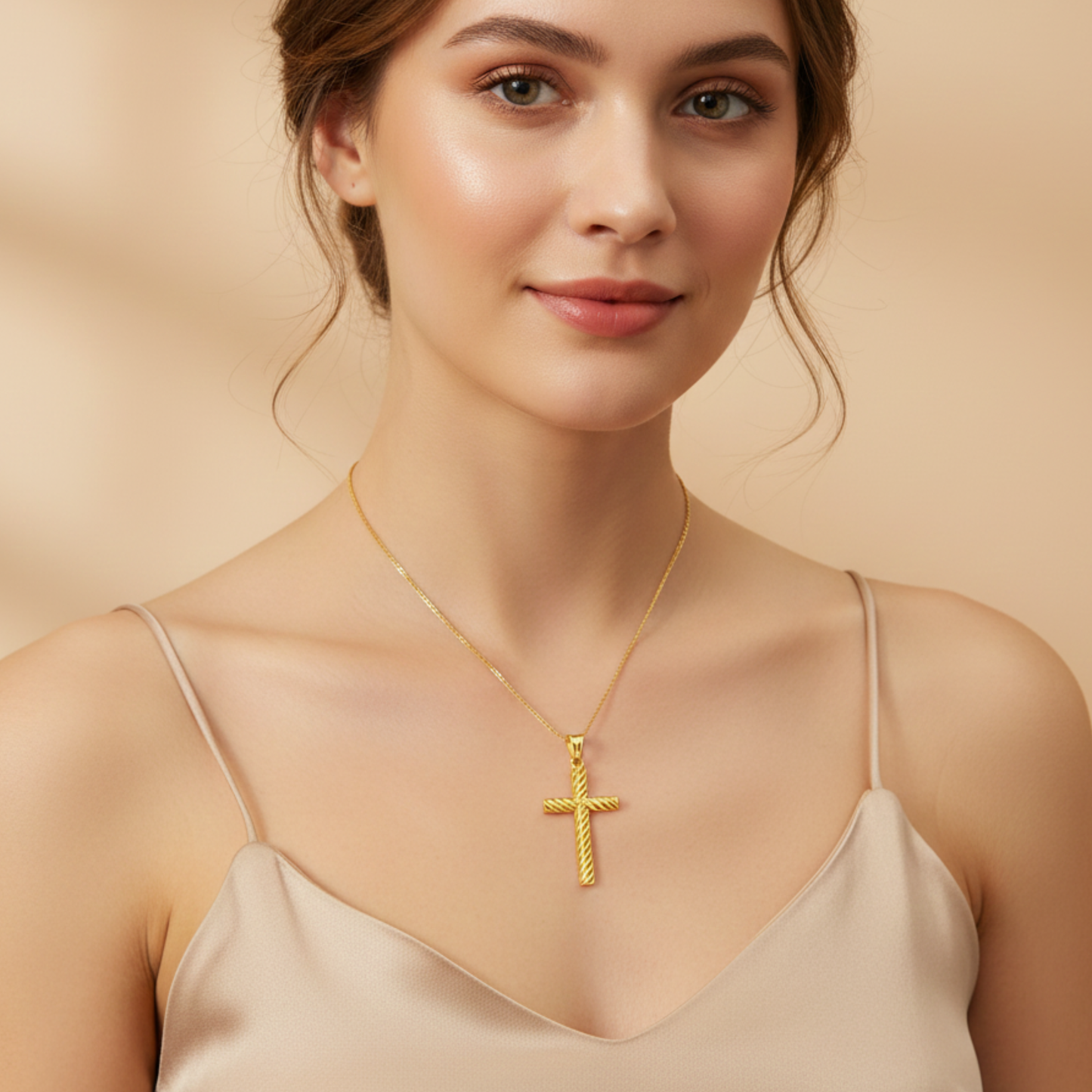 Italian 14K Yellow Gold Flat Braided Cross Pendant