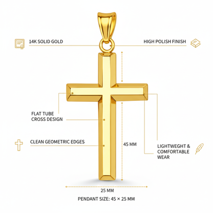 Italian 14K Yellow Gold Flat Tube Cross Pendant